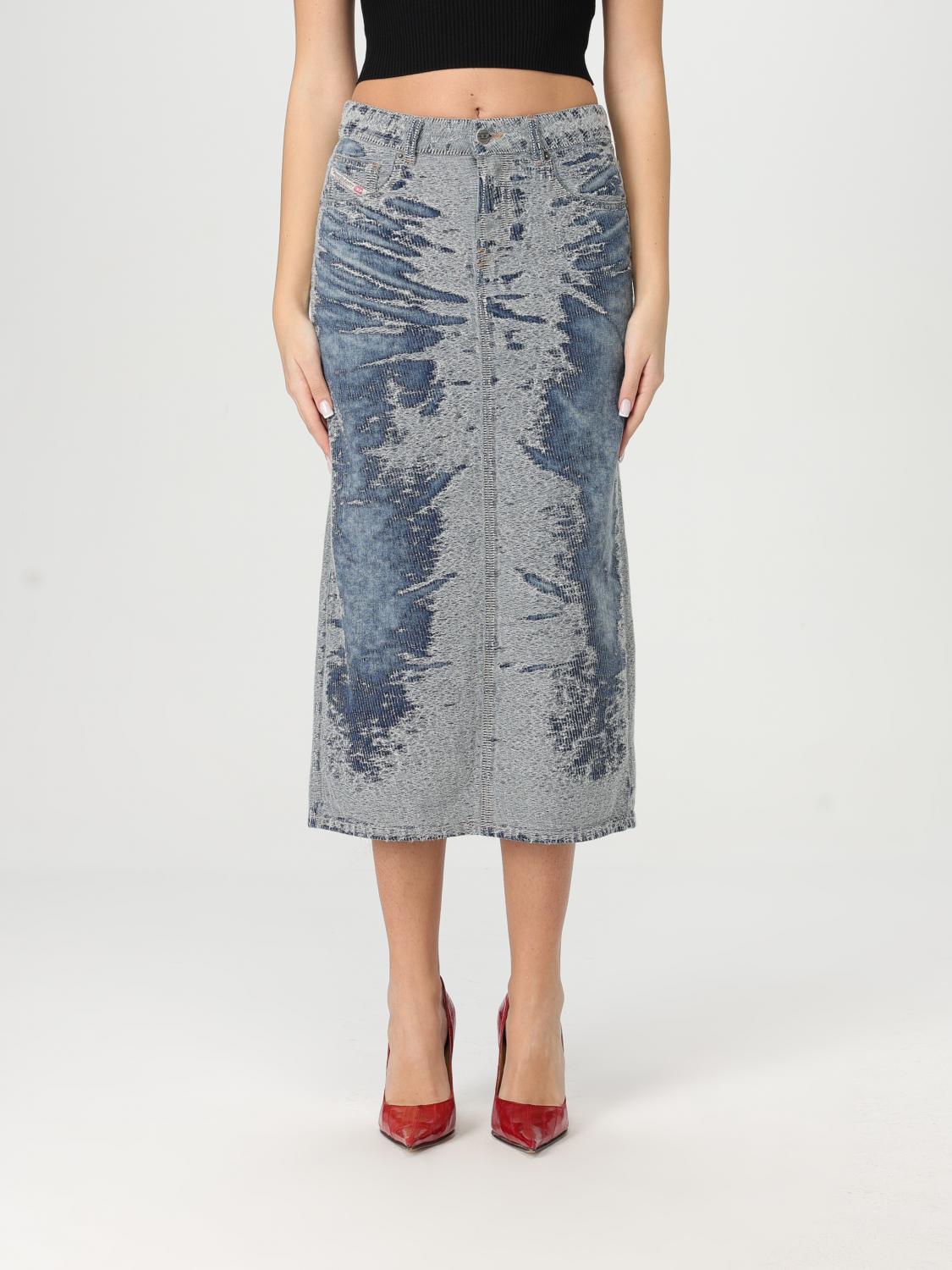 Diesel Blue Midi Skirt In Devor Metallic Knit In Blue