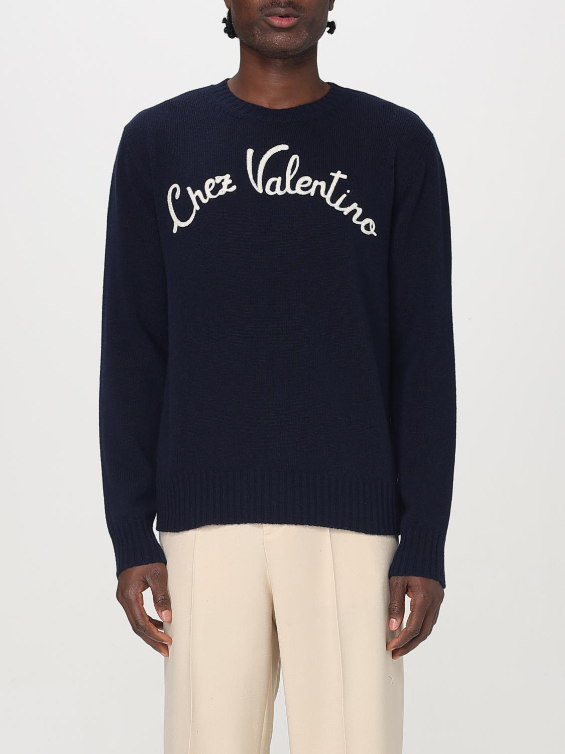Valentino Logo-embroidered Wool Sweater In Blue