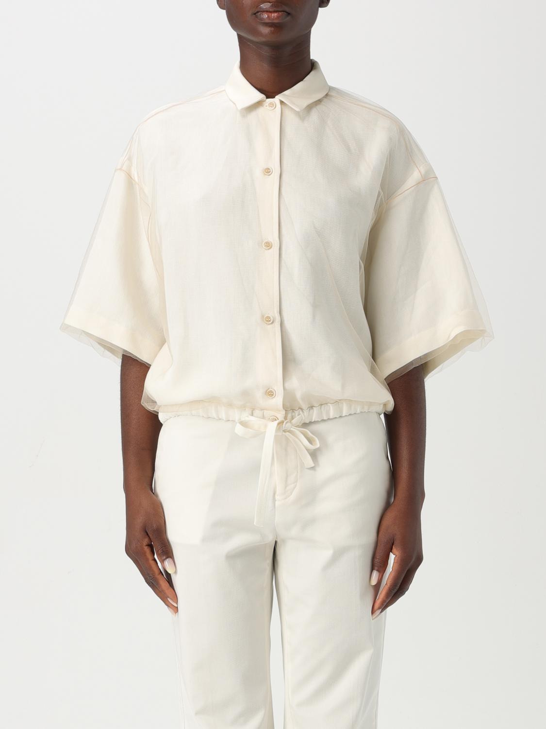 Fabiana Filippi Viscose Linen Short Sleeve Shirt With Bottom Drawsting In White