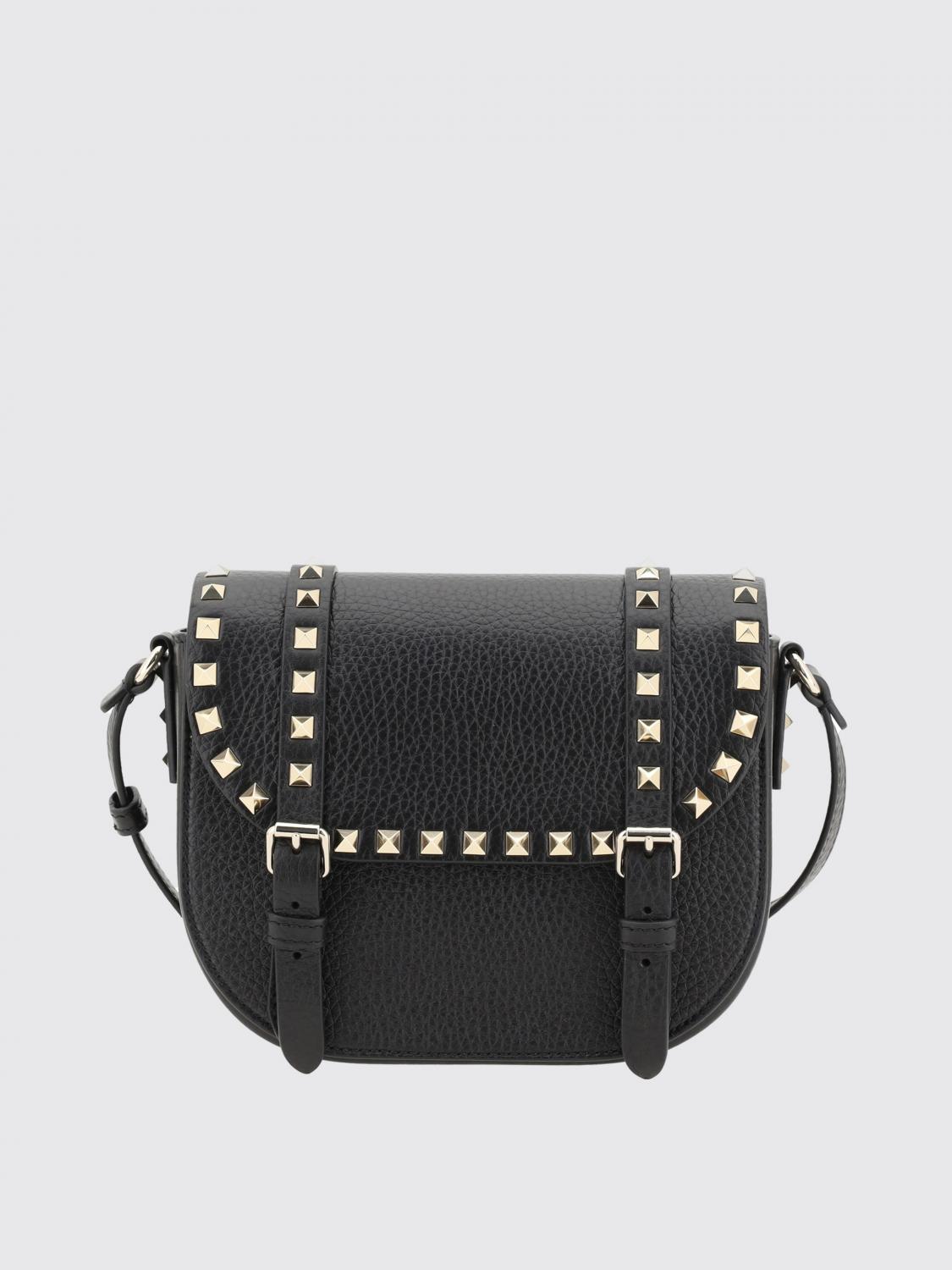 Valentino Rockstud Small Messenger Shoulder Bag In Black