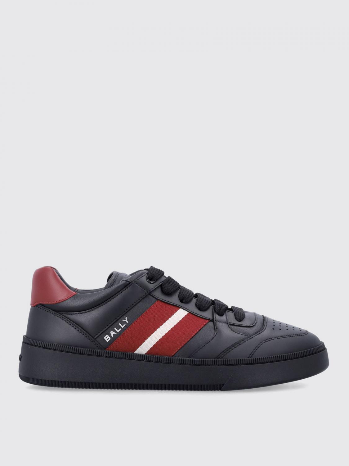 Bally Low-top Leather Sneakers With Stripe And Perforations In Schwarz