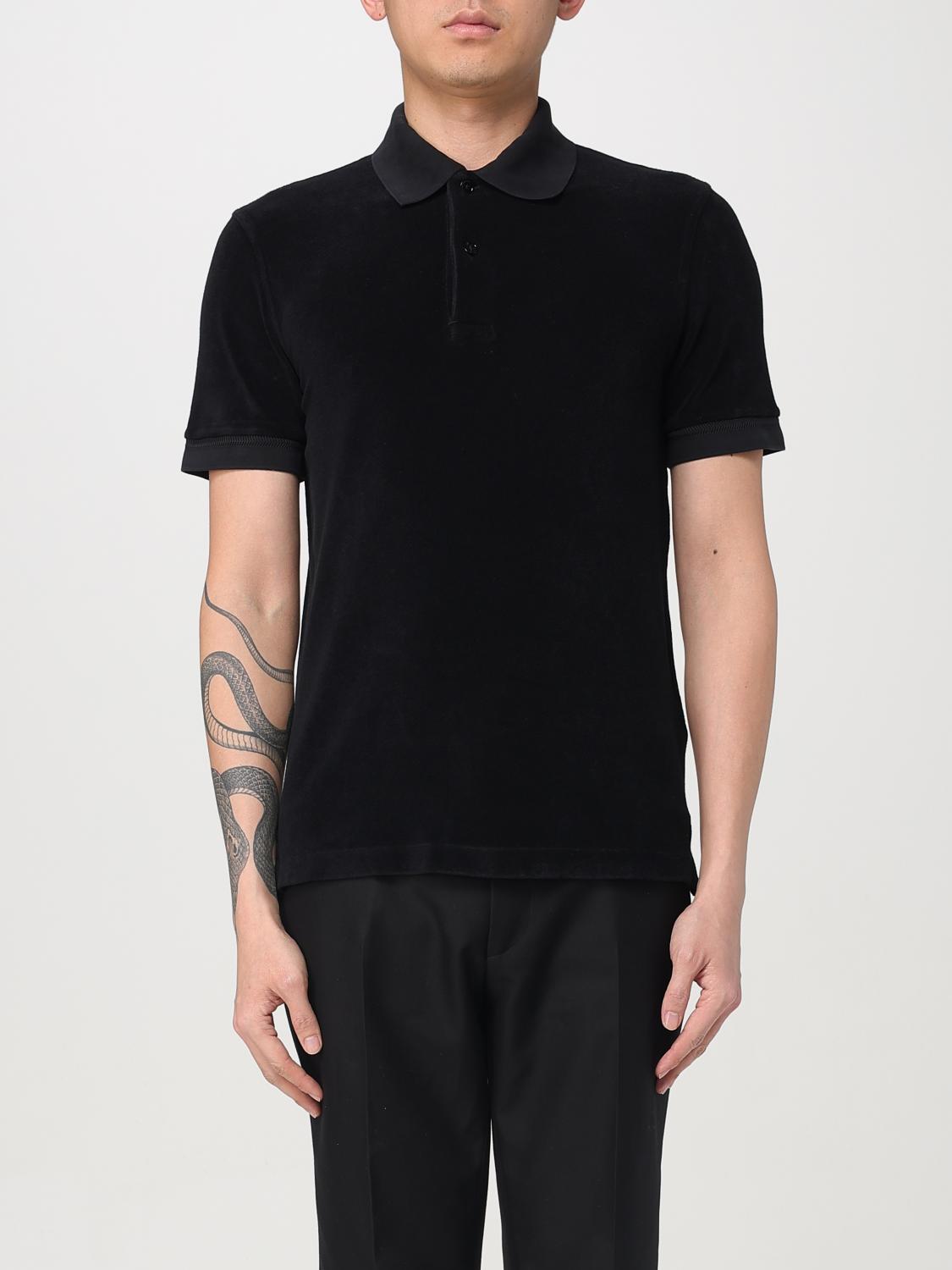 Tom Ford Logo Embroidery Cotton Polo Shirt In Black