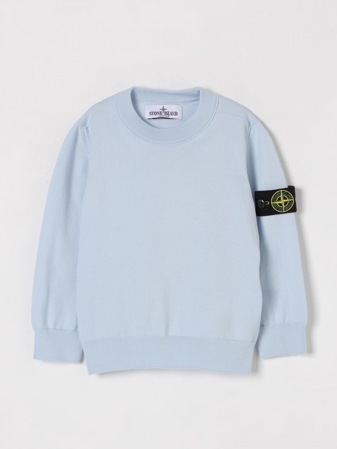 Stone Island Kids Blue Crewneck Sweater In Gnawed Blue