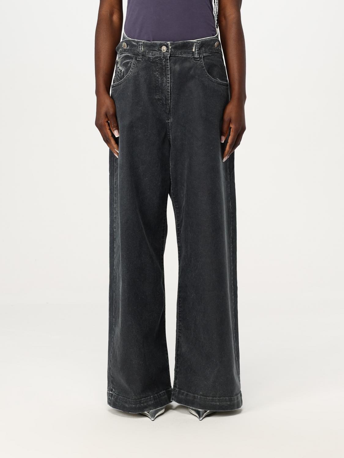 Attico Mat Coated Canvas Wide Leg Jeans In Gray