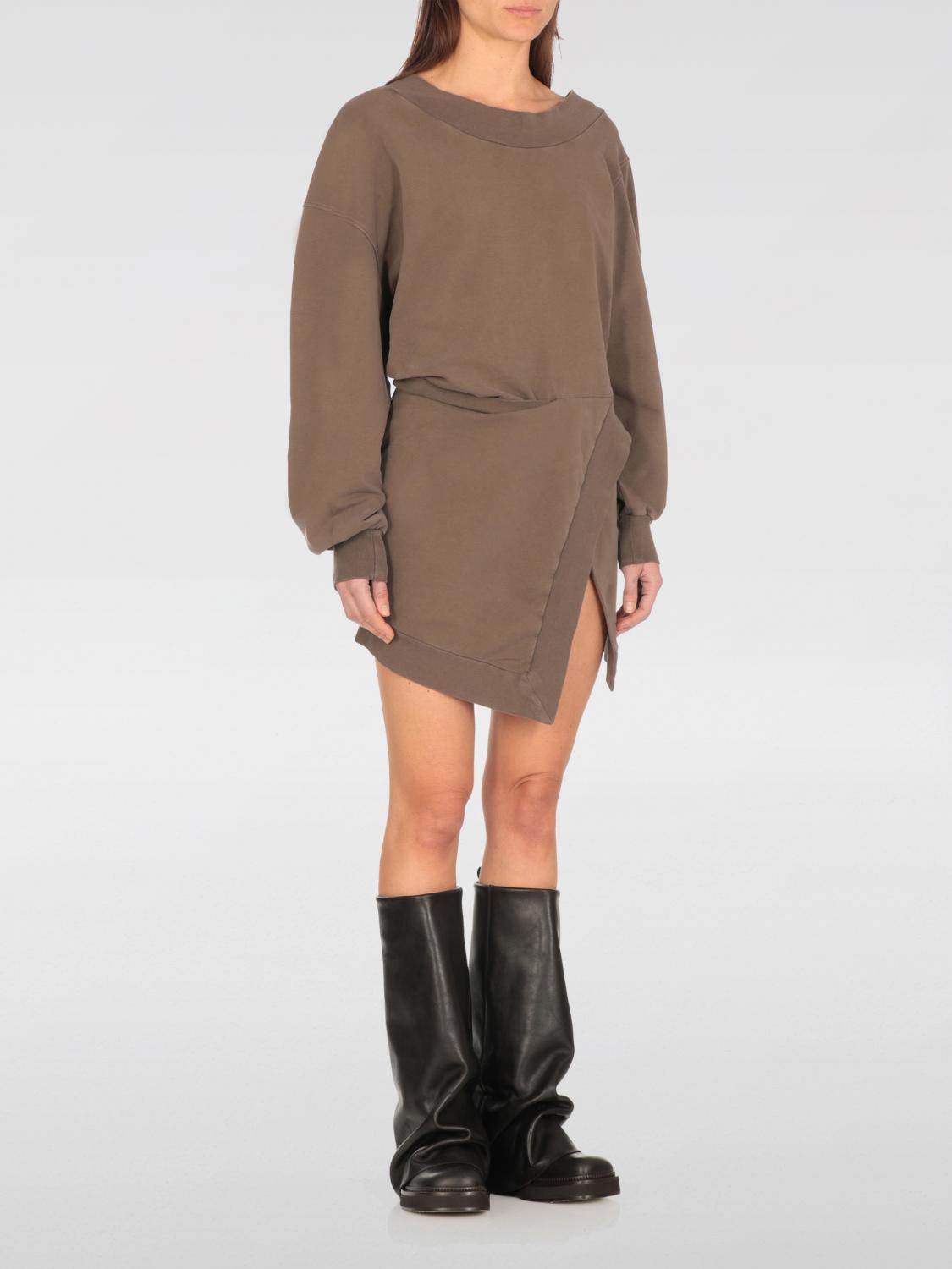 Attico Brown Off-shoulder Mini Dress With Logo Lettering On The Hem