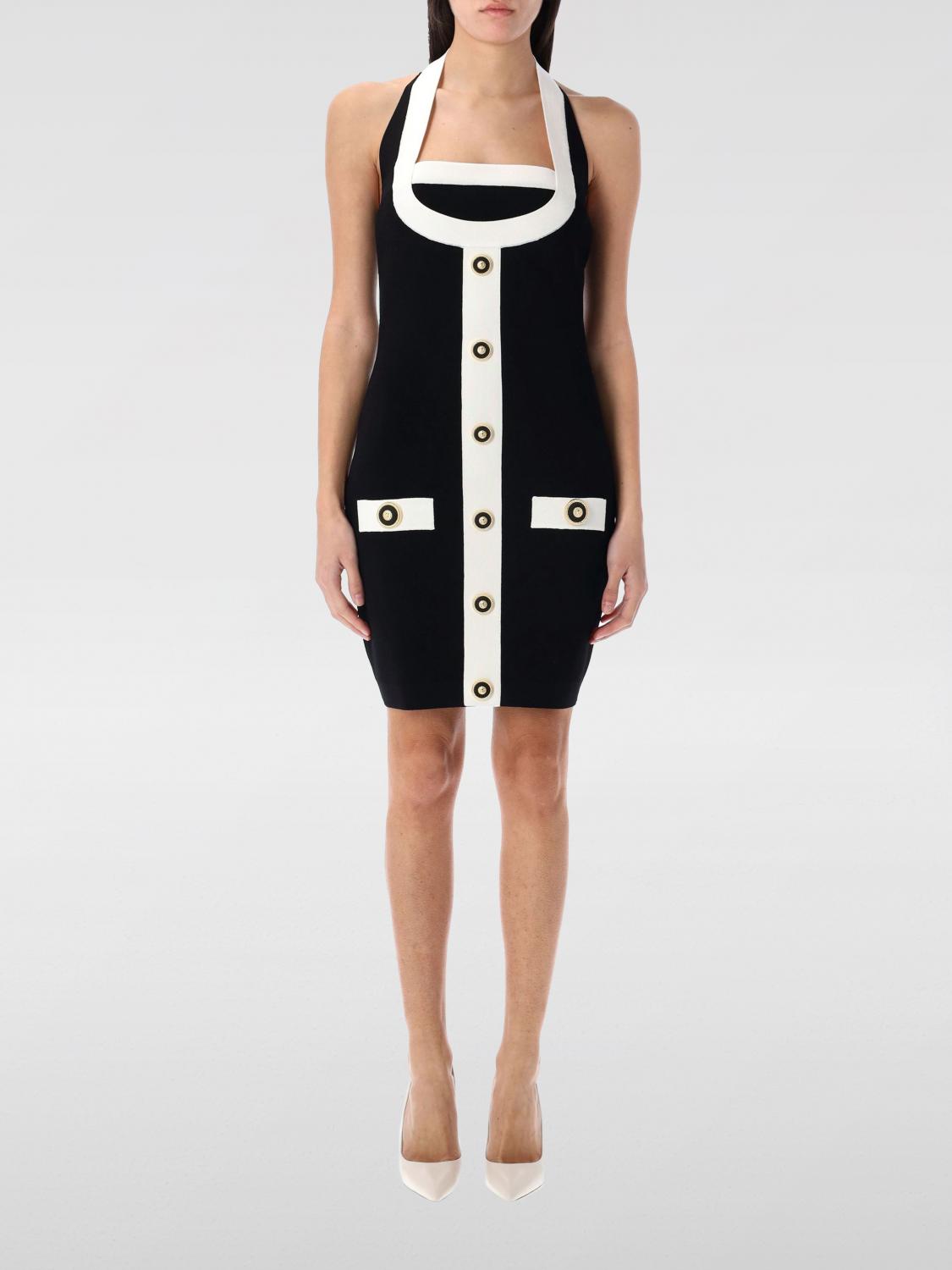 Balmain Black Dress With Square Neckline And Decorative Buttons In Black