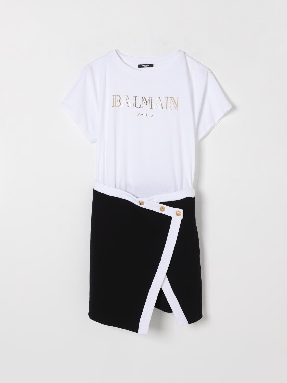 Shop Balmain Dress Kids Color White