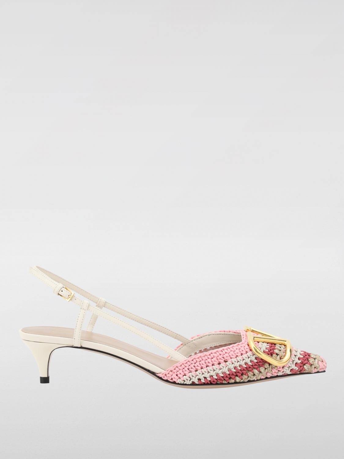 Valentino Multicolor Crochet Vlogo Pumps In Pink