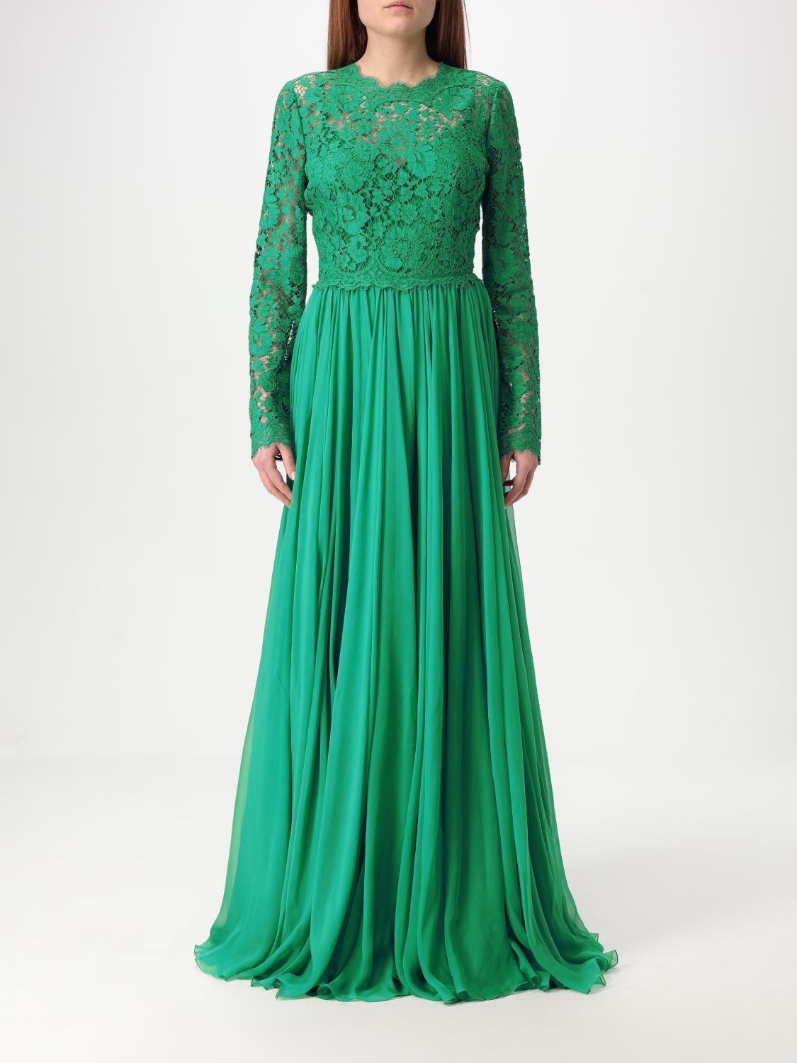 Dolce & Gabbana Cordonetto Lace And Silk Chiffon Gown In Grün