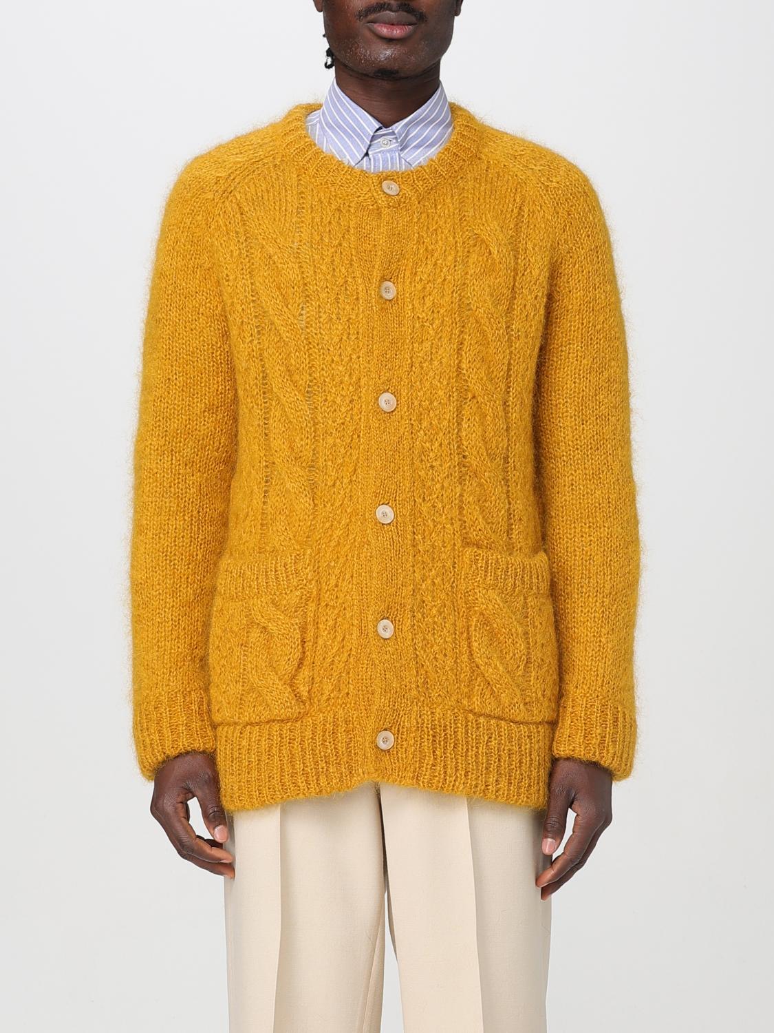 Valentino Mens Patch-pocket Mohair-blend Cable Knit Cardigan Ocra In Yellow
