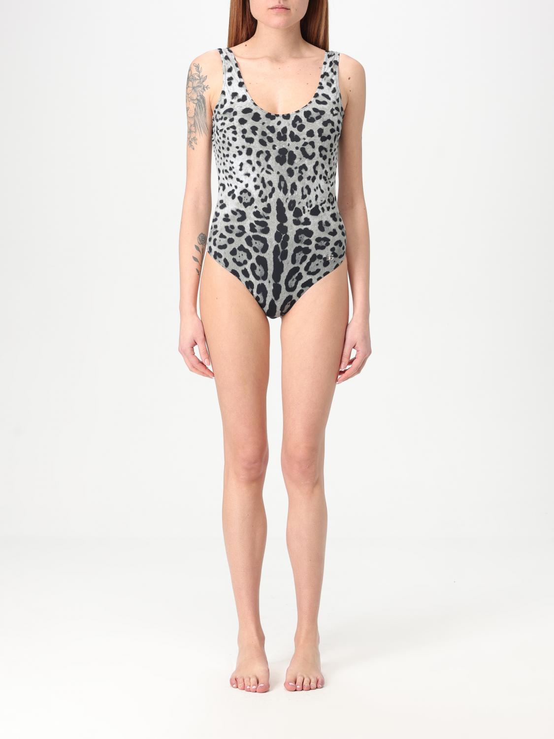 Dolce & Gabbana Leopard Print Olympic One-piece Swimsuit In Black