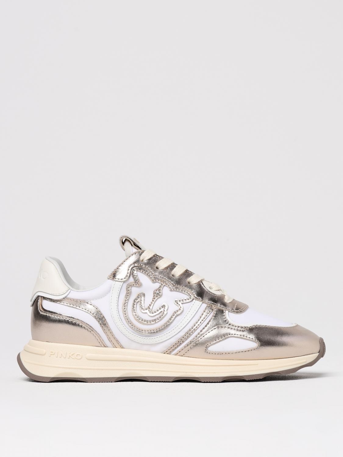 Pinko Low Top Sneakers Metallic Finish In White