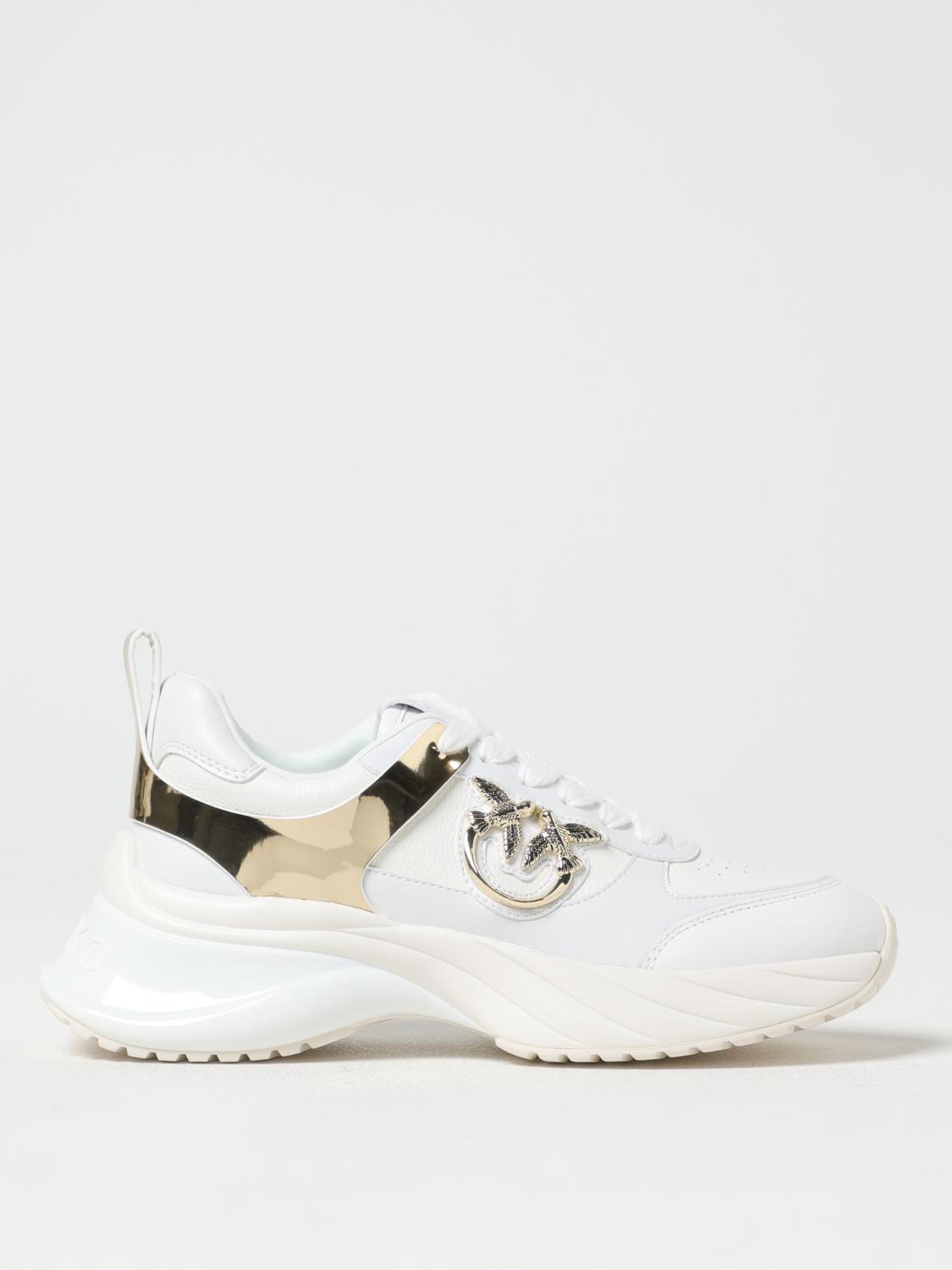 Pinko Leather Slip-on Sneakers With Metallic Accents In White