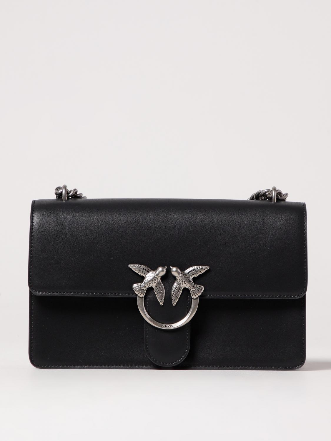 Pinko Mini Love One Leather Crossbody Bag In Black