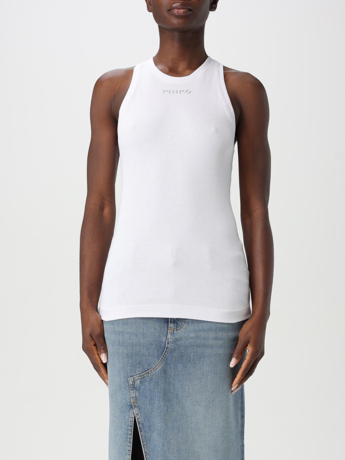 Pinko Ribbed Camisole Top With Logo In White