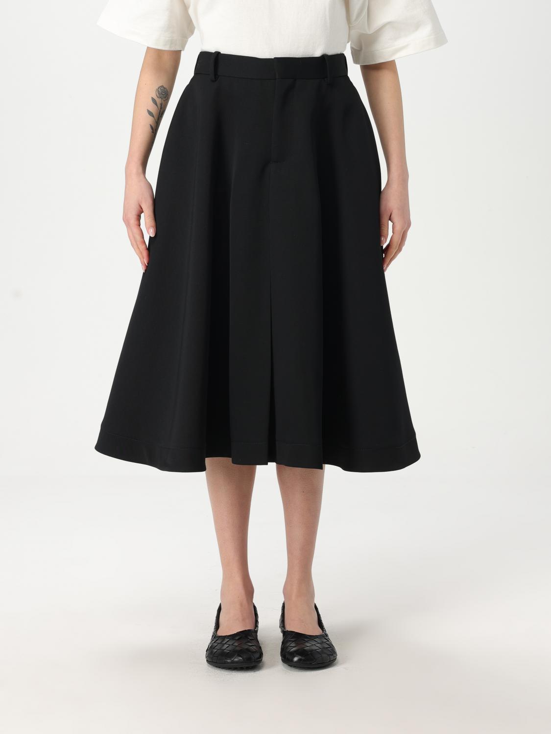 Bottega Veneta Stretch Cotton Blend Skirt With Button Embellishments In Black