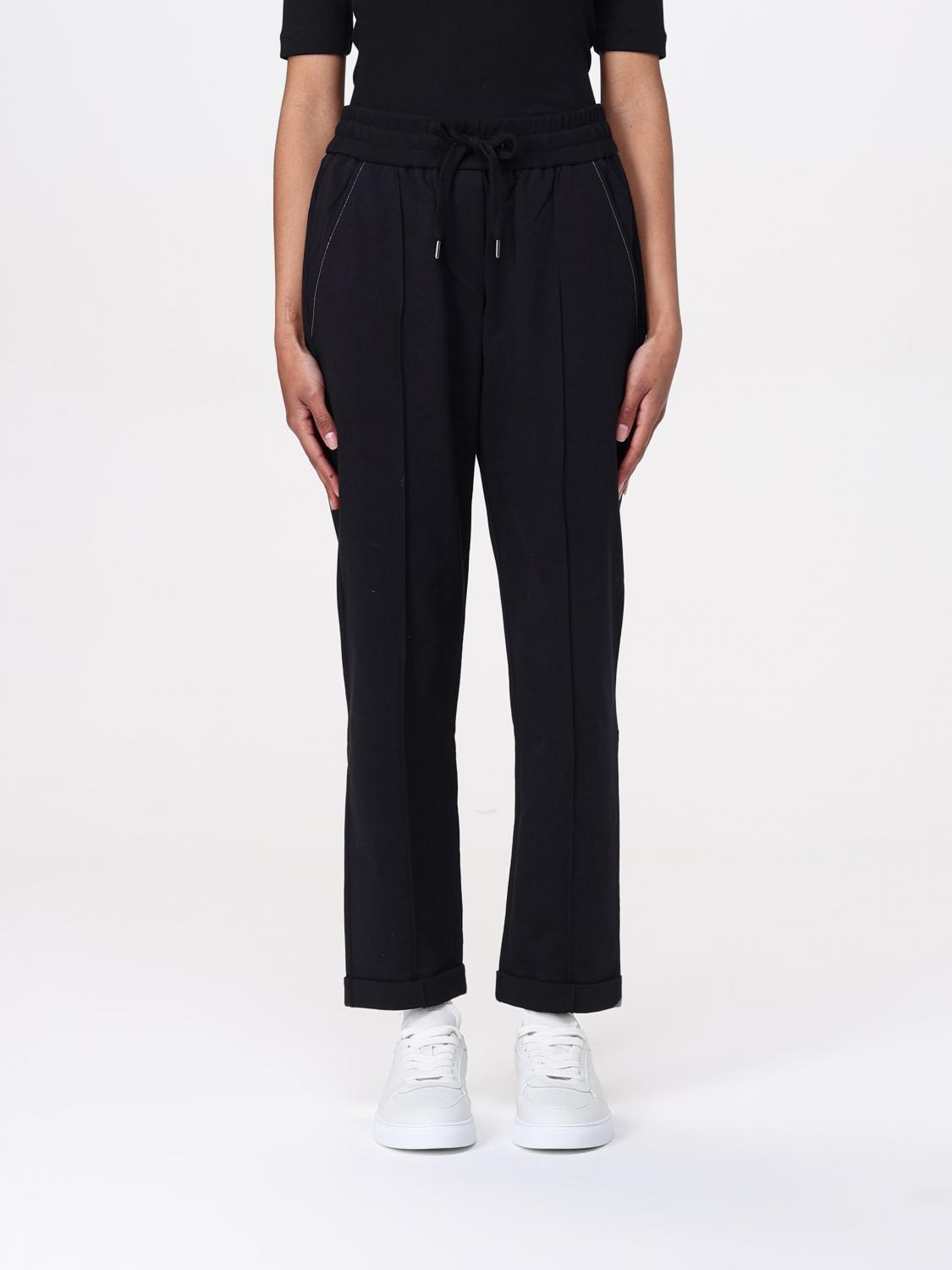 Brunello Cucinelli Women Track Trousers In Lightweight Stretch Cotton Fleece With Moniline In Black