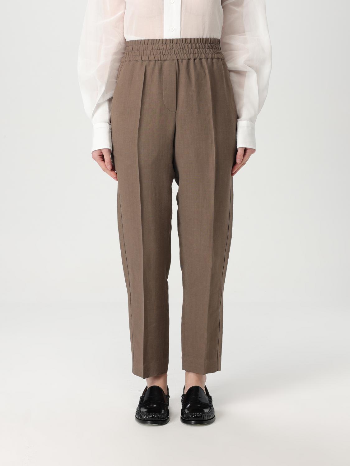 Brunello Cucinelli Linen Trousers Pants In Brown
