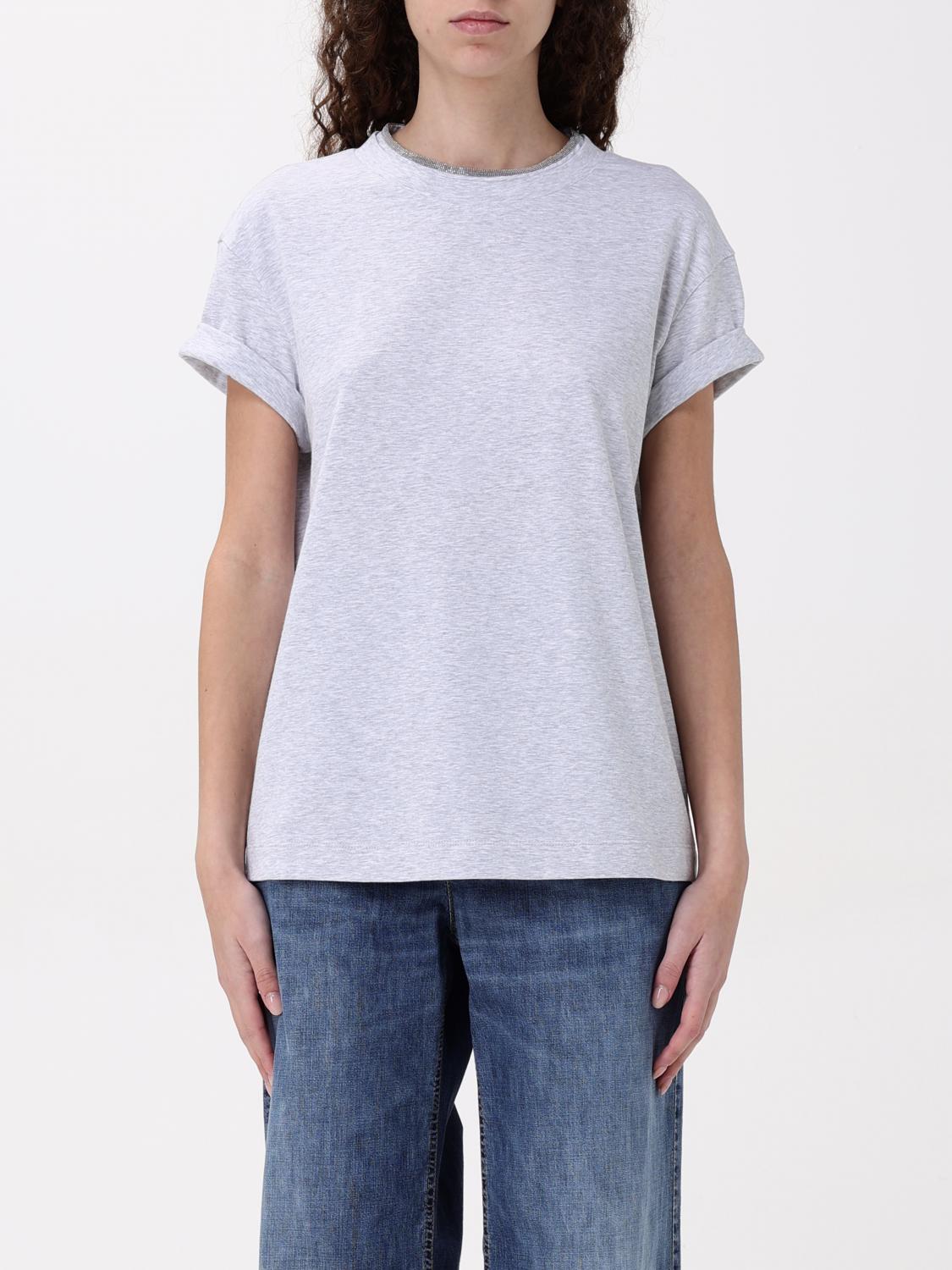 Brunello Cucinelli Monili Collar Round Neck Tee Shirt Clothing In Grey