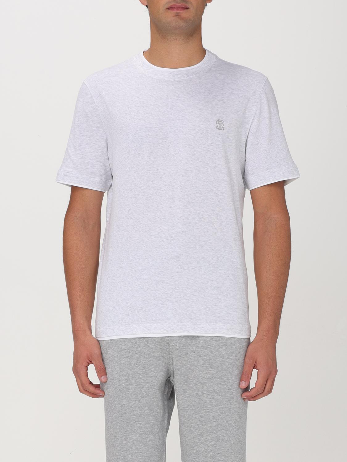 Brunello Cucinelli Men Cotton Jersey Crew-neck T-shirt With Logo And Faux-layering In Grey