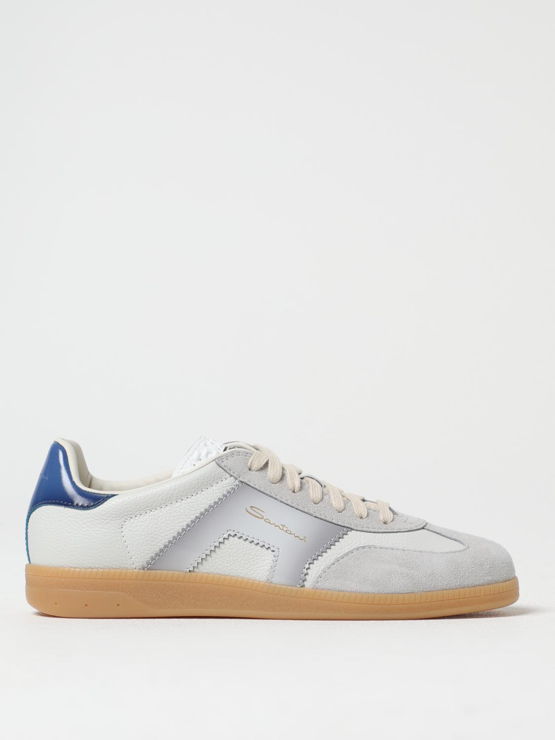 Santoni Dbs Leather And Suede Sneakers In Blue