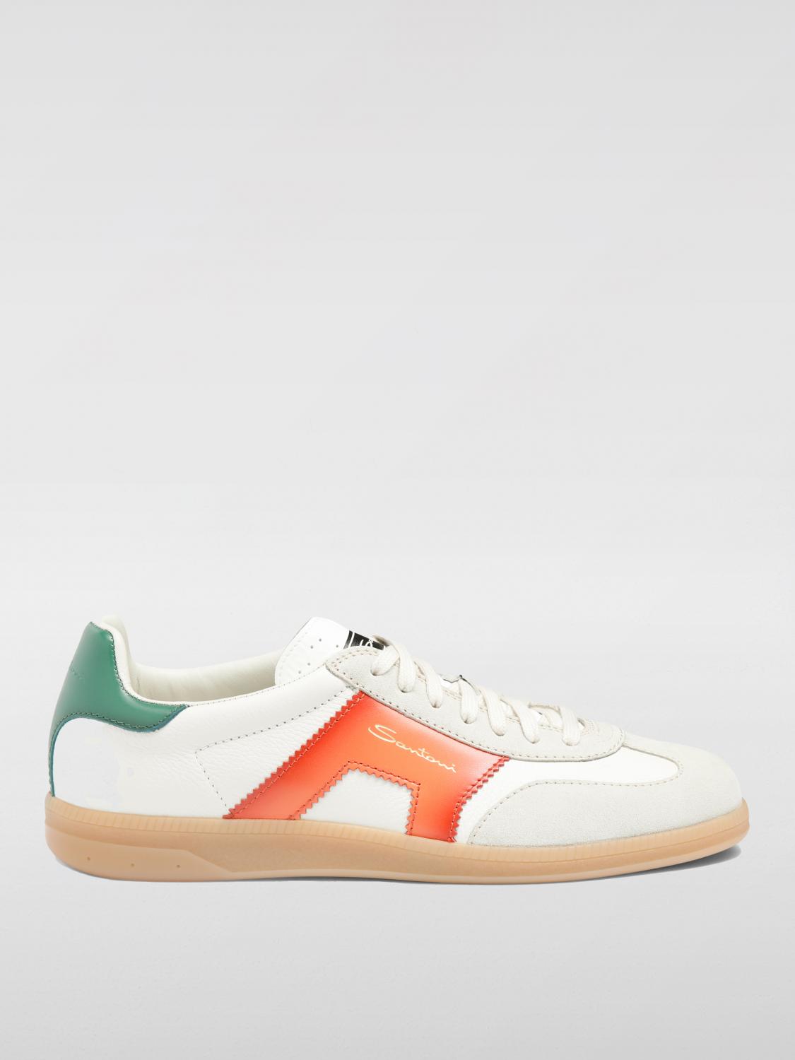 Santoni Dbs Sneakers With Contrast Panel And Rubber Sole In White
