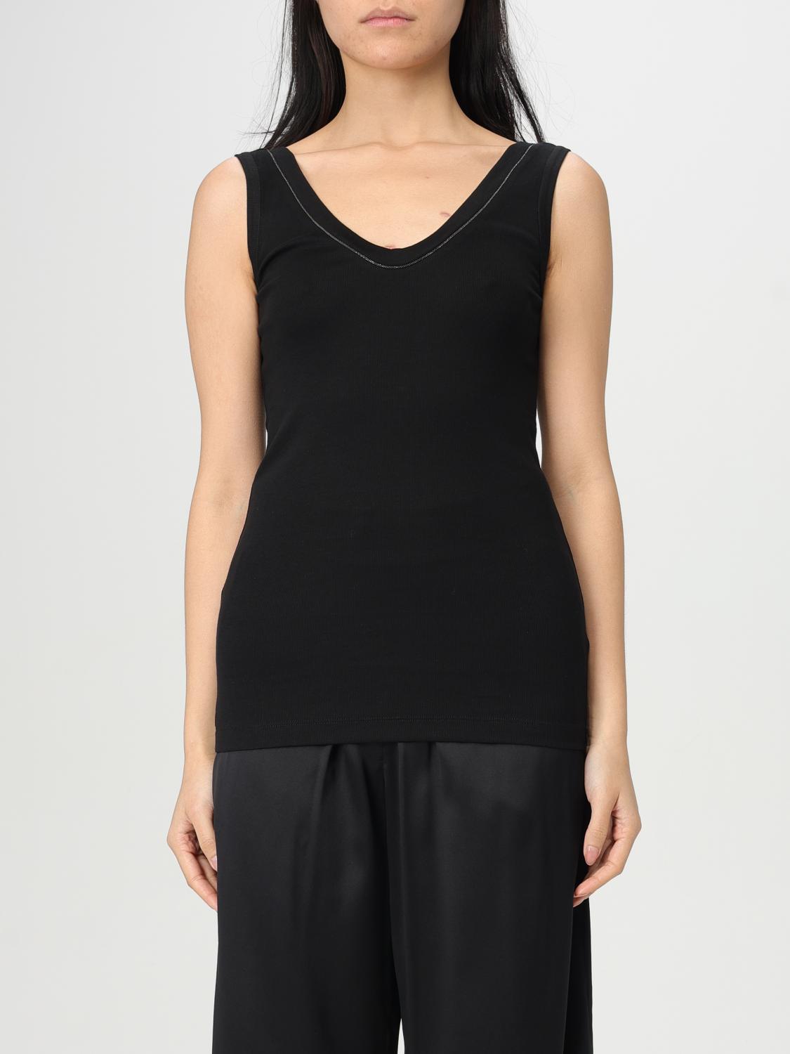 Brunello Cucinelli Black Cotton Tank Top With Monile Insert In Black