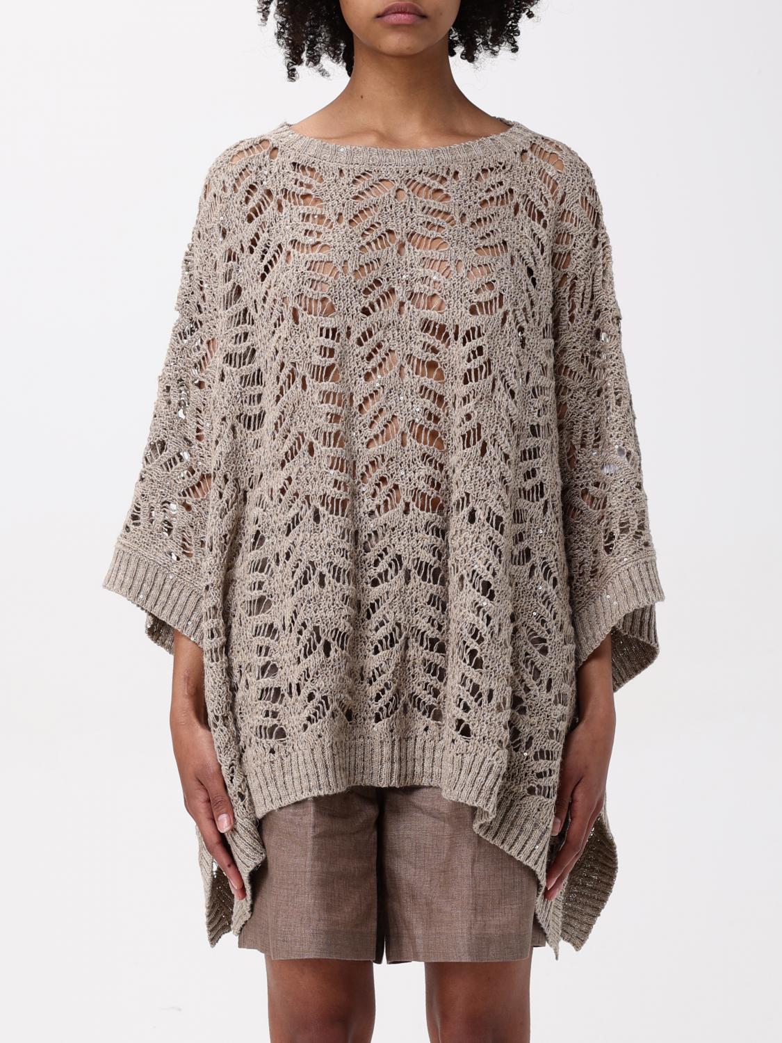 ポンチョ・ケープ BRUNELLO CUCINELLI 'Foliage Lace' poncho Beige Foliage Lace poncho for Woman in Beige | Brunello Cucinelli