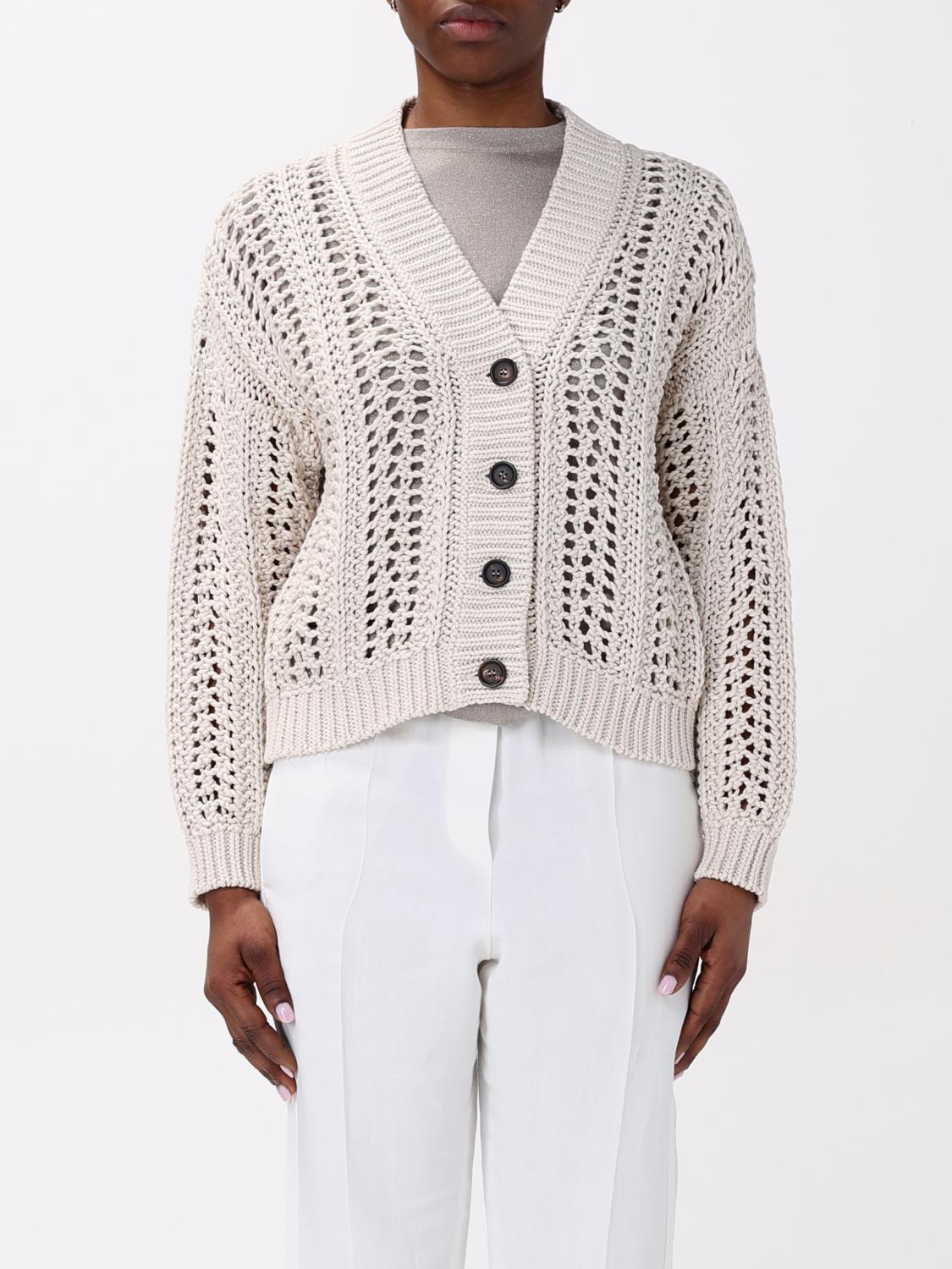 Brunello Cucinelli Knitwear Cotton Dropped Shoulders In Beige
