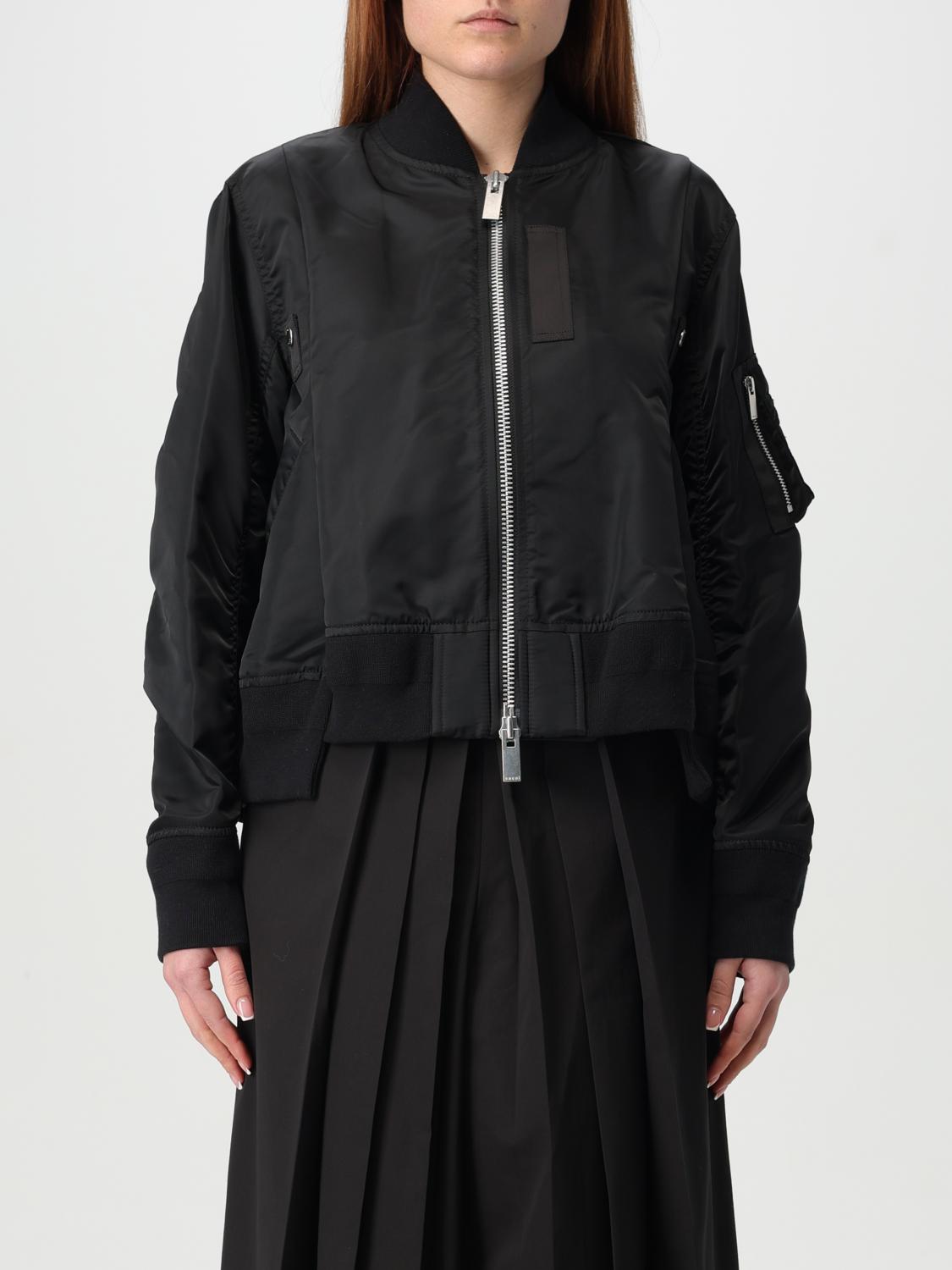 Sacai Mixed Media Bomber Jacket In Black