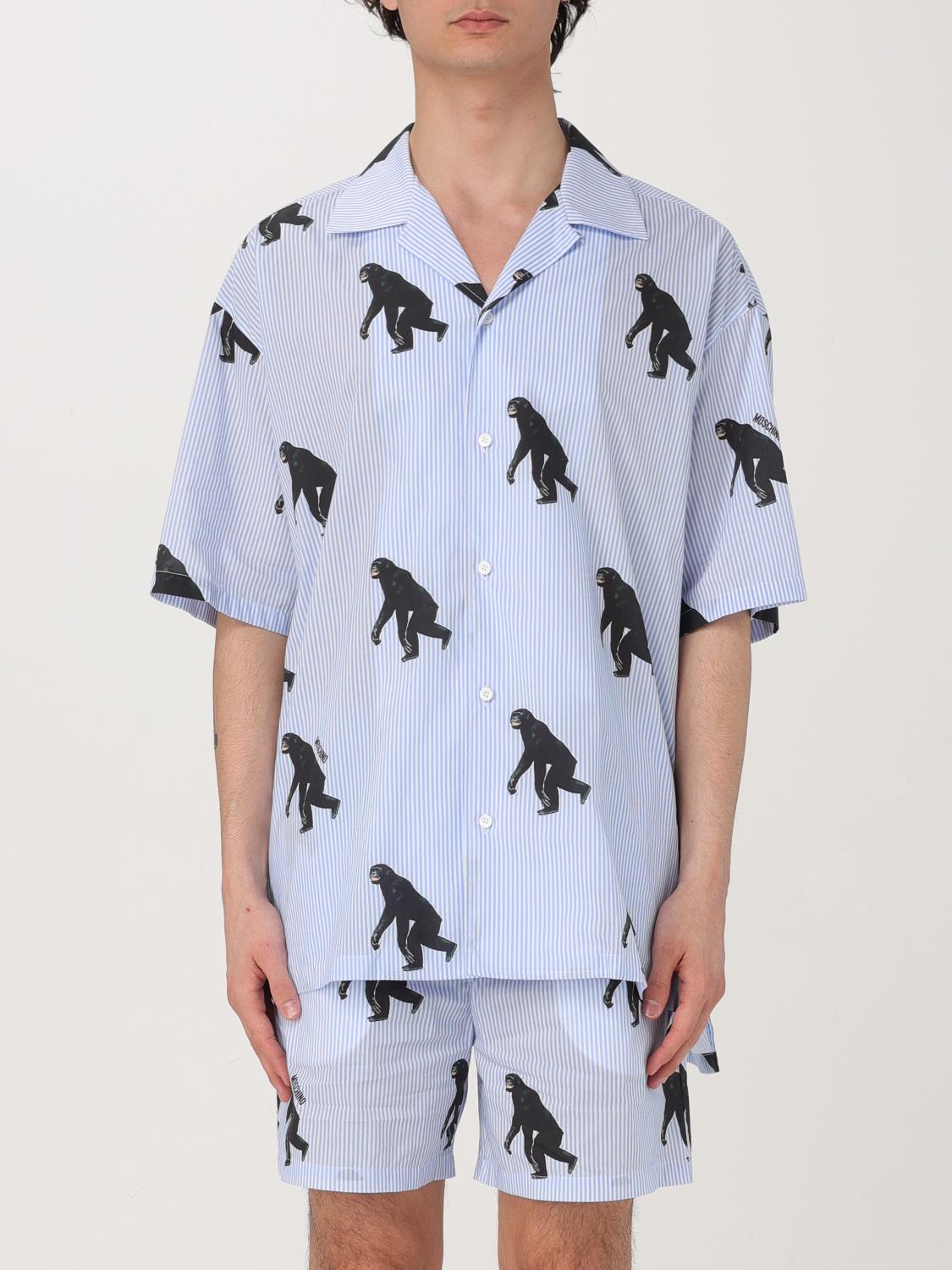 Moschino Poplin Shirt Allover Chimpanzee In Blue