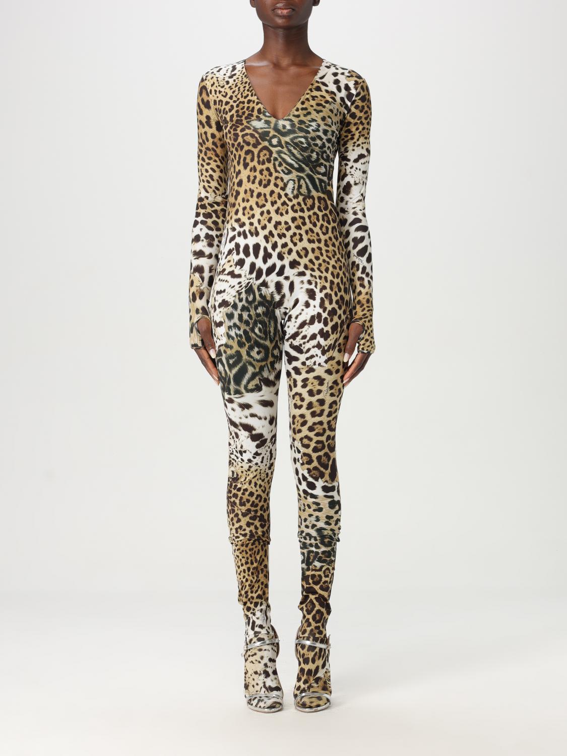 Roberto Cavalli Leopard-print Playsuit In Natural