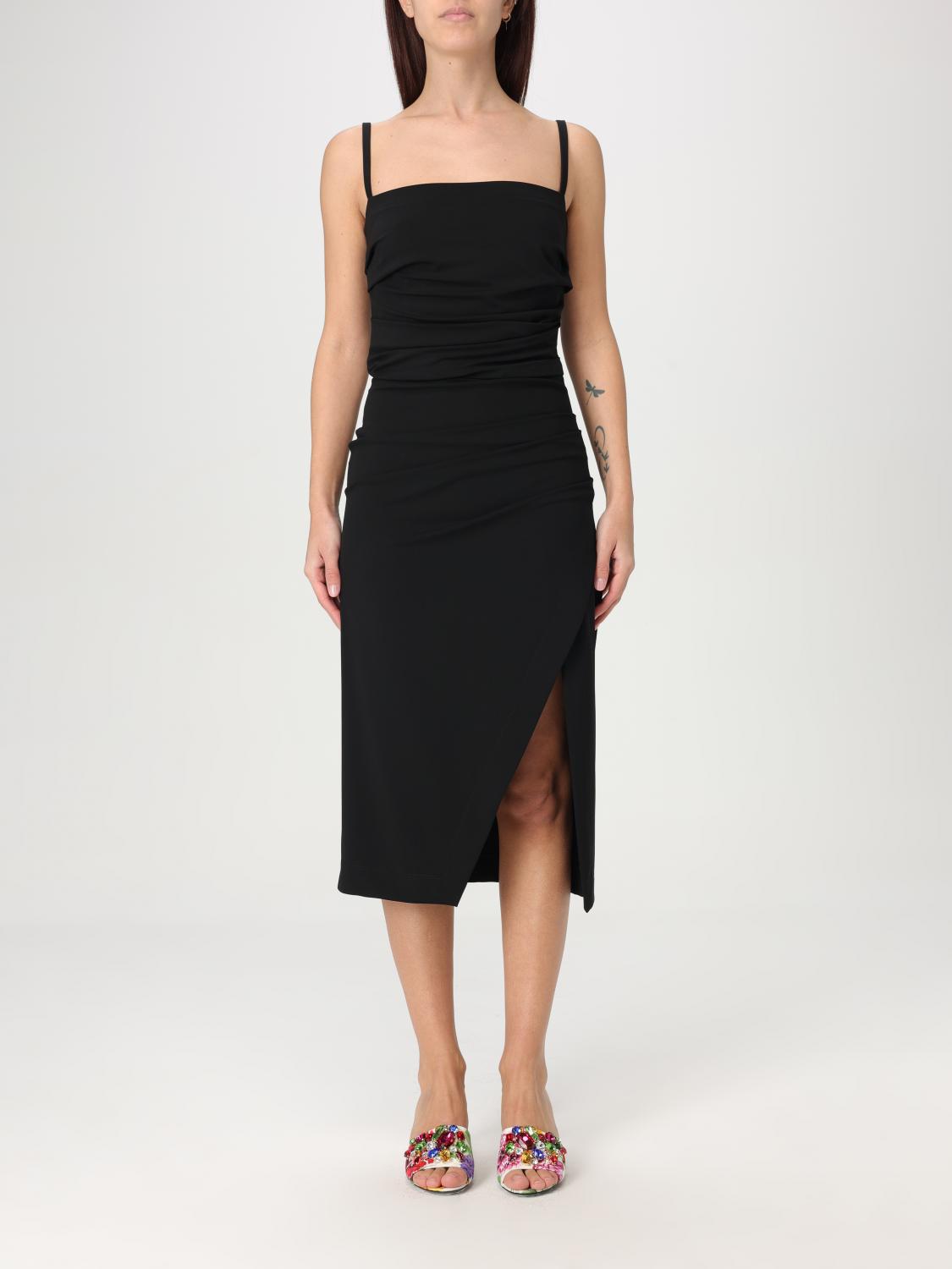 Dolce & Gabbana Side-split Draped Midi Dress In Black
