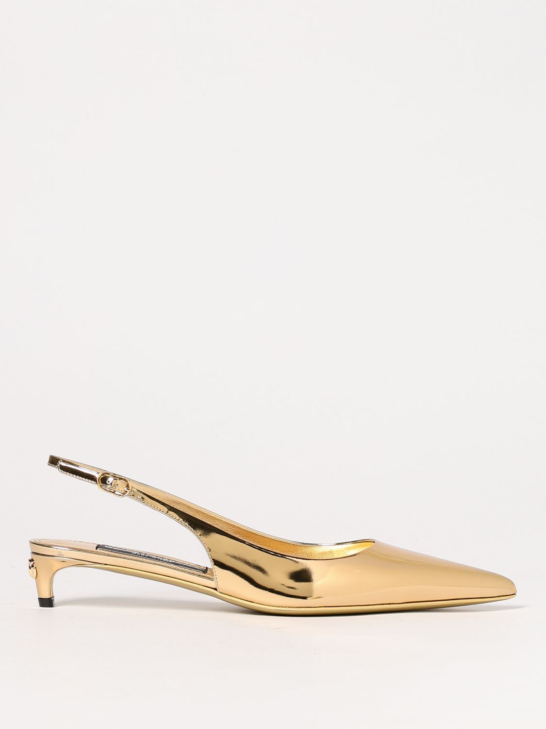 Dolce & Gabbana Gold Pointed Slingback With Kitten Heel In Mirrored Leather Woman In Gold