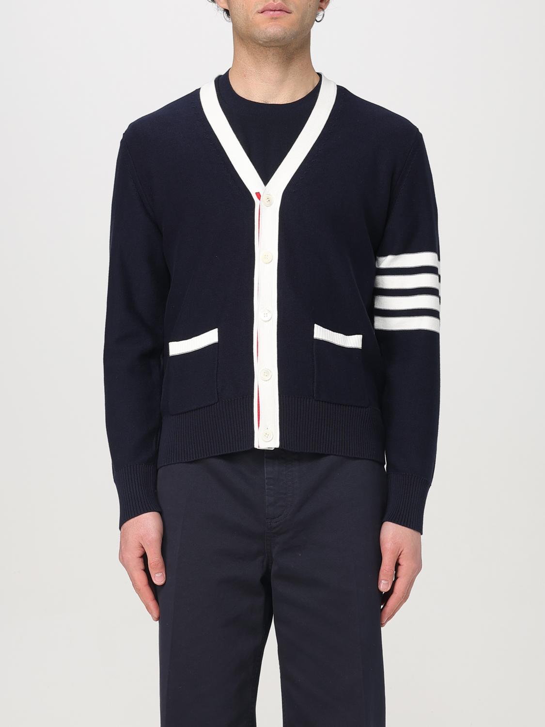 Thom Browne Cardigan With Iconic Stripes In Blue