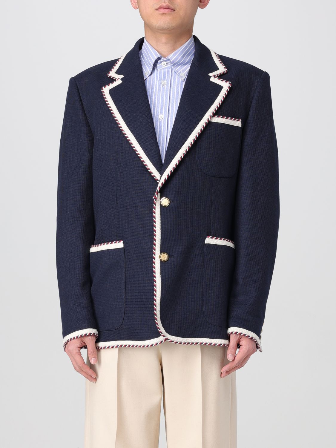 Valentino Blue Jersey Blazer With Torchon Piping In Blue