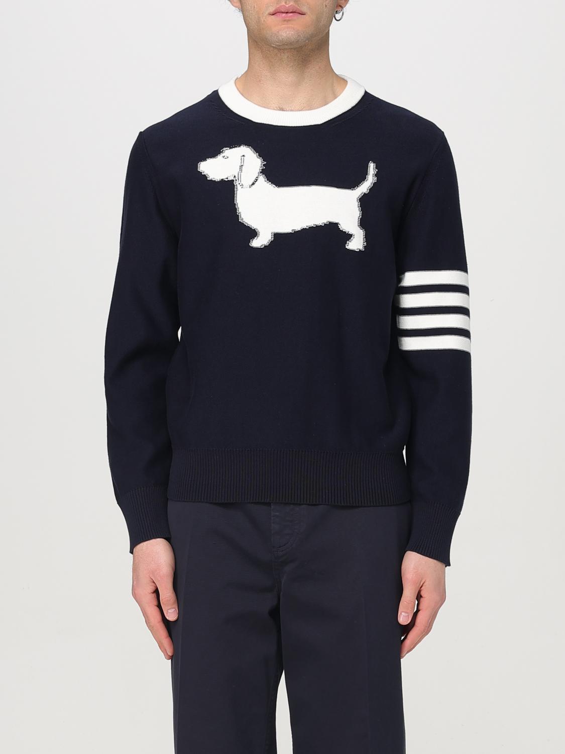 Thom Browne Dachshund Embroidered Sweater Adjustable Cuffs In Navy