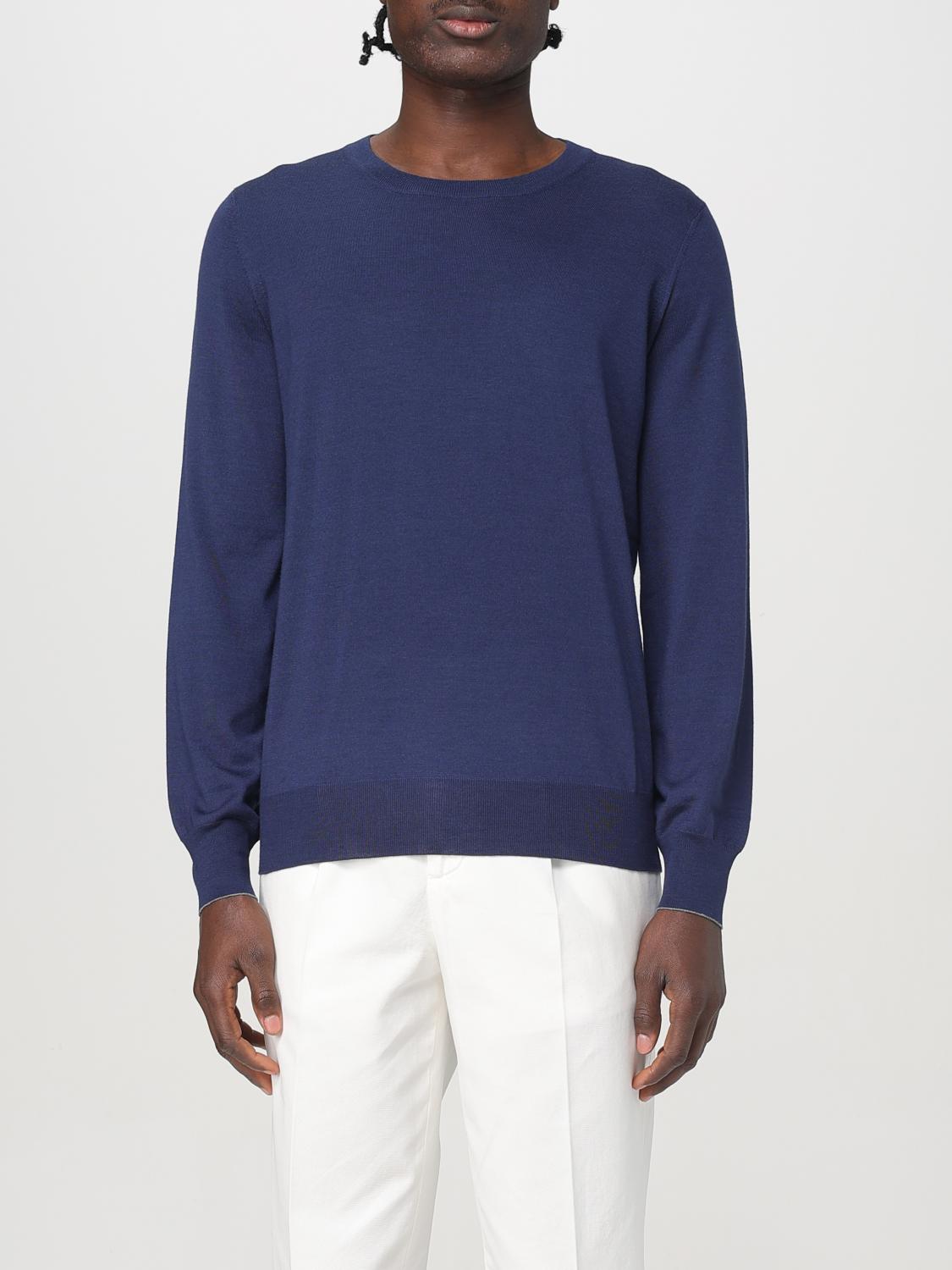 Brunello Cucinelli Cashmere Crewneck Sweater With Ribbed Finish In Blue