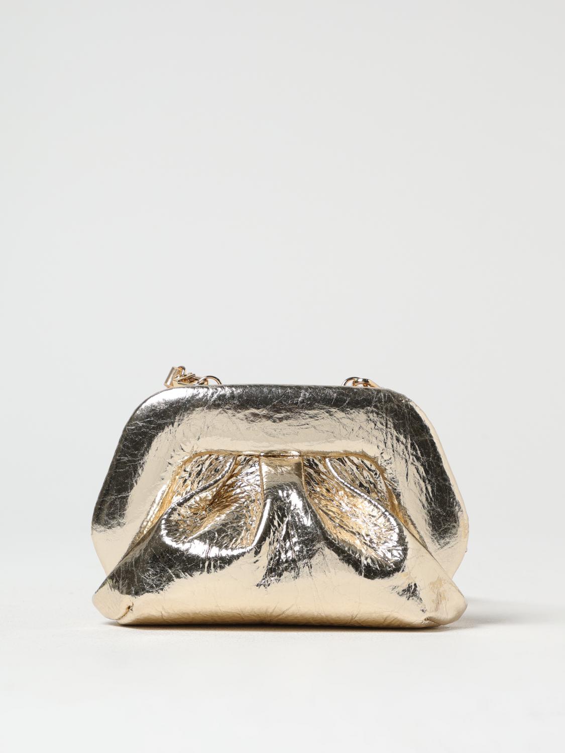 Themoirè Gold Mirror Vegan Leather Clutch With Unique Crinkled Design In Gold