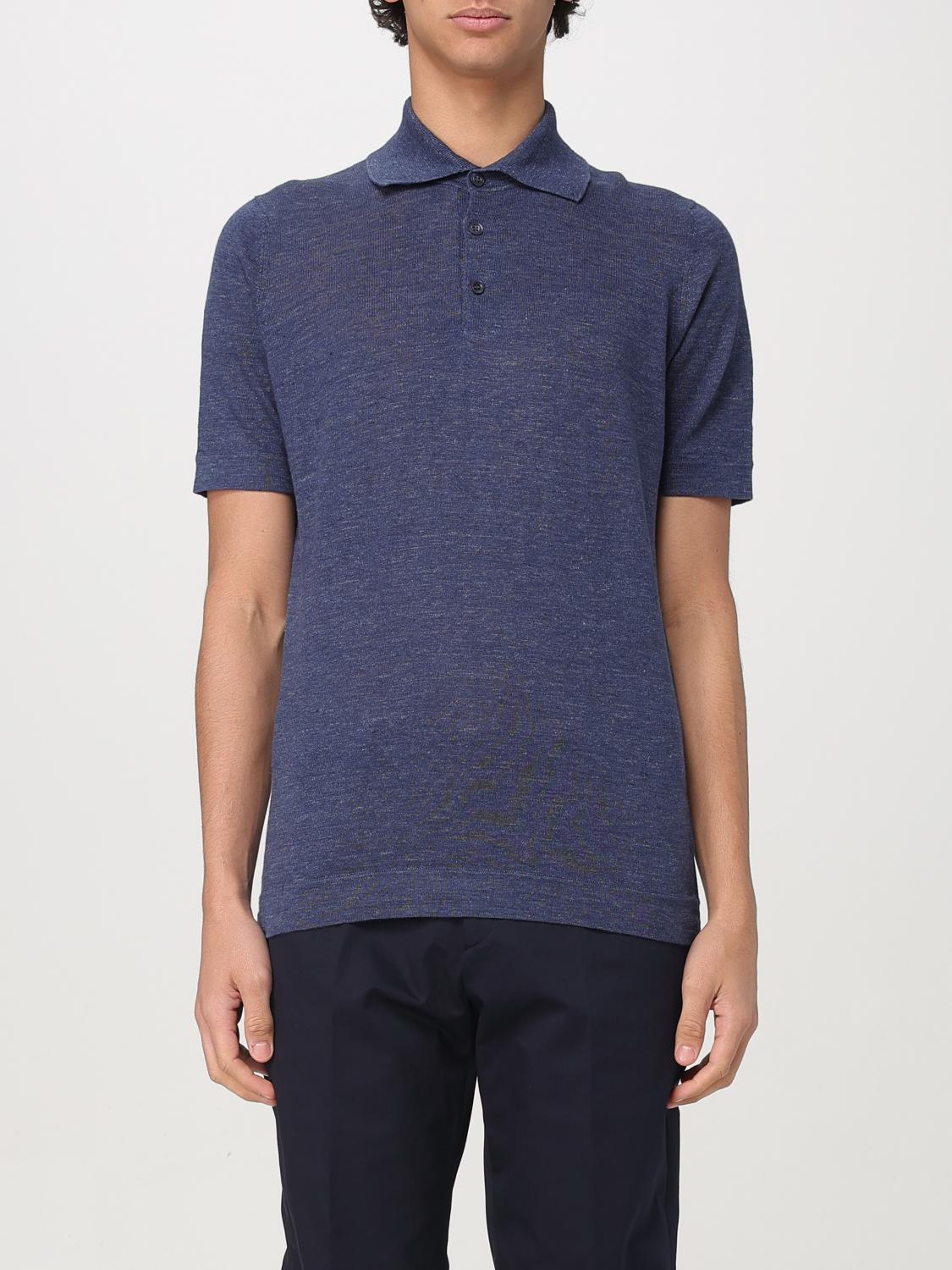 Brunello Cucinelli Men Melange Cotton And Linen Polo Shirt In Blue