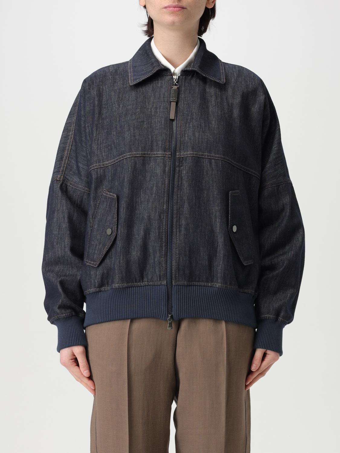 Brunello Cucinelli Denim-effect Twill Bomber Jacket With Shiny Zip In Blue