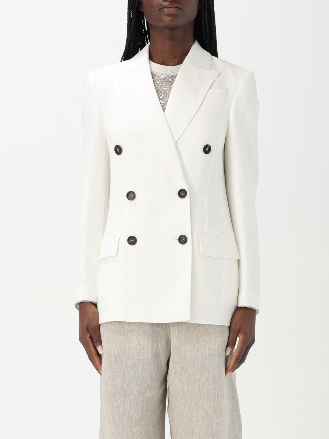 Brunello Cucinelli White Double-breasted Blazer With Buttons In Cotton Woman In Beige