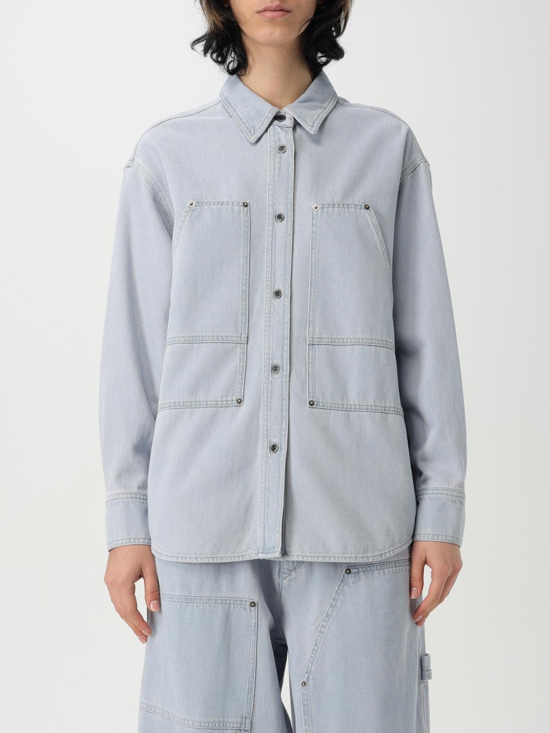Isabel Marant Étoile Gb Long Sleeves Collared Neck Chest Pockets In Gnawed Blue