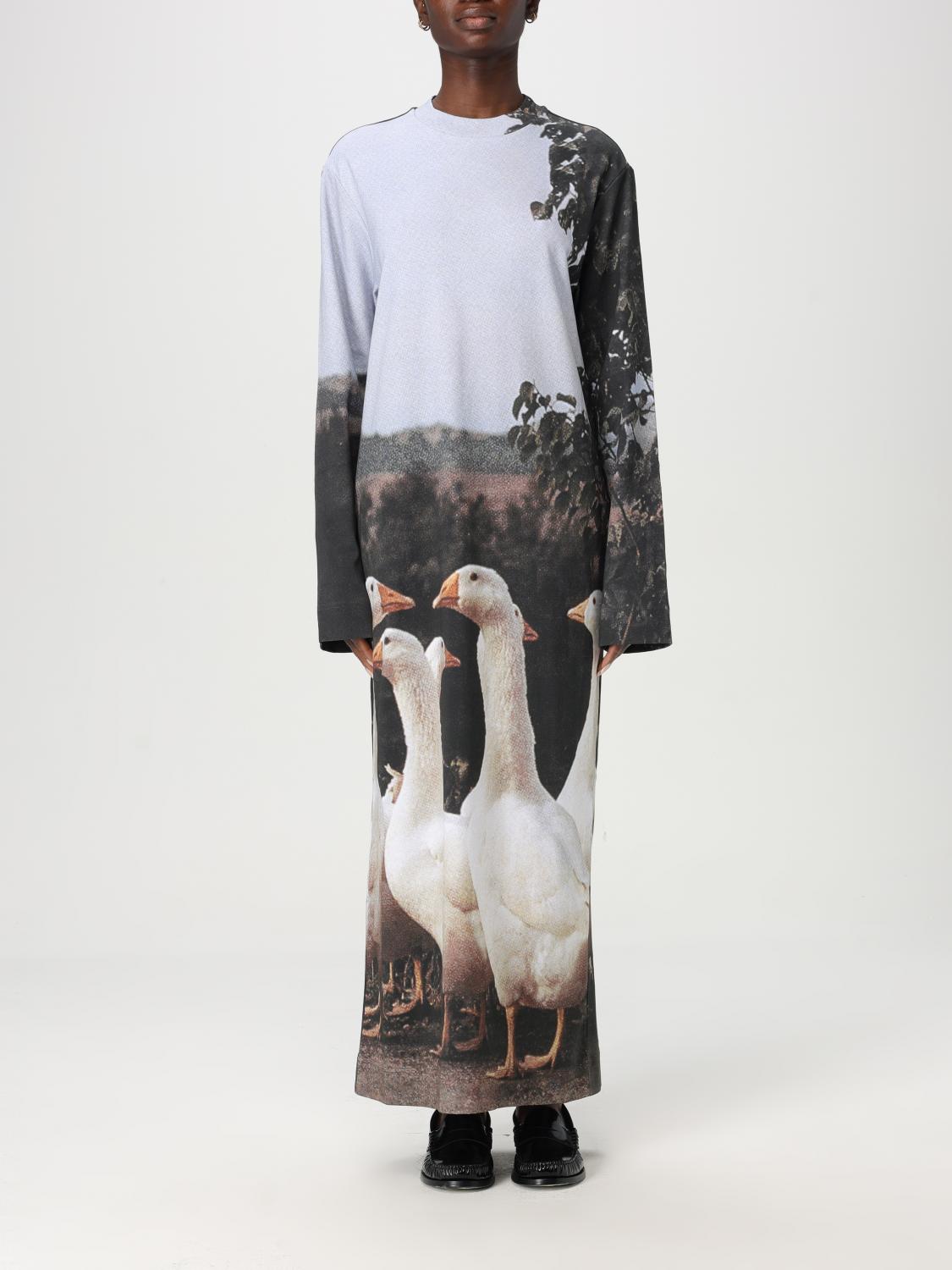 Moschino Multicolor Interlock Goose Print Maxi Dress In Blue