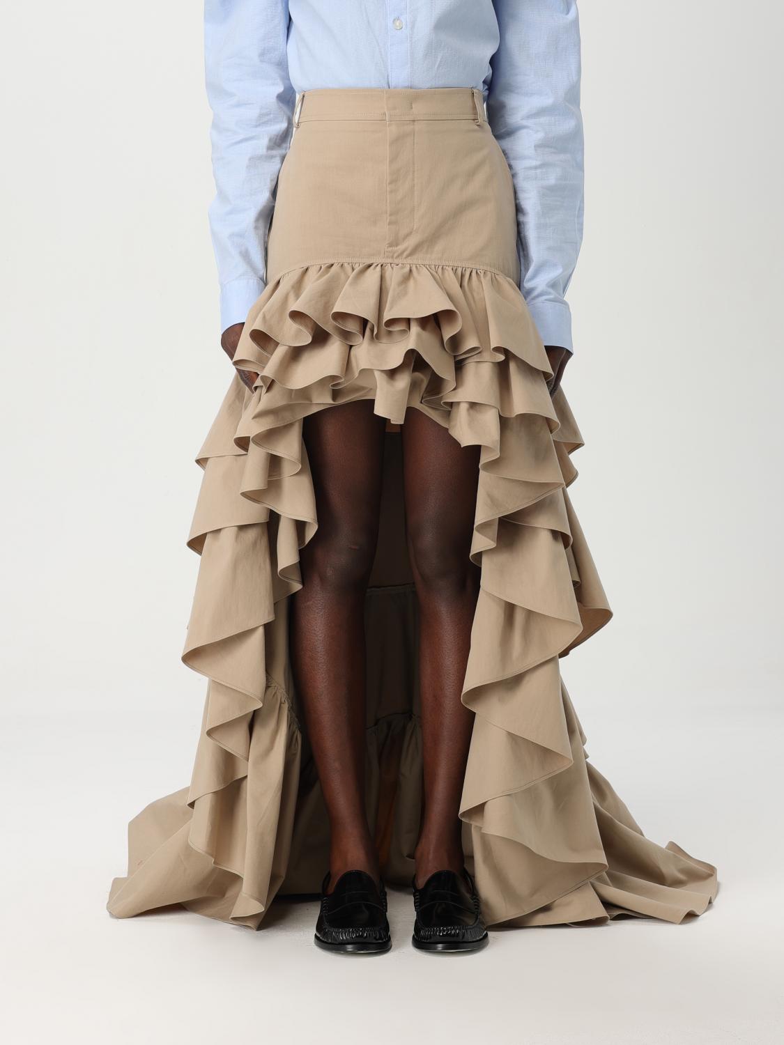 Moschino Skirt With Asymmetrical Ruffled High-low Hem In Beige