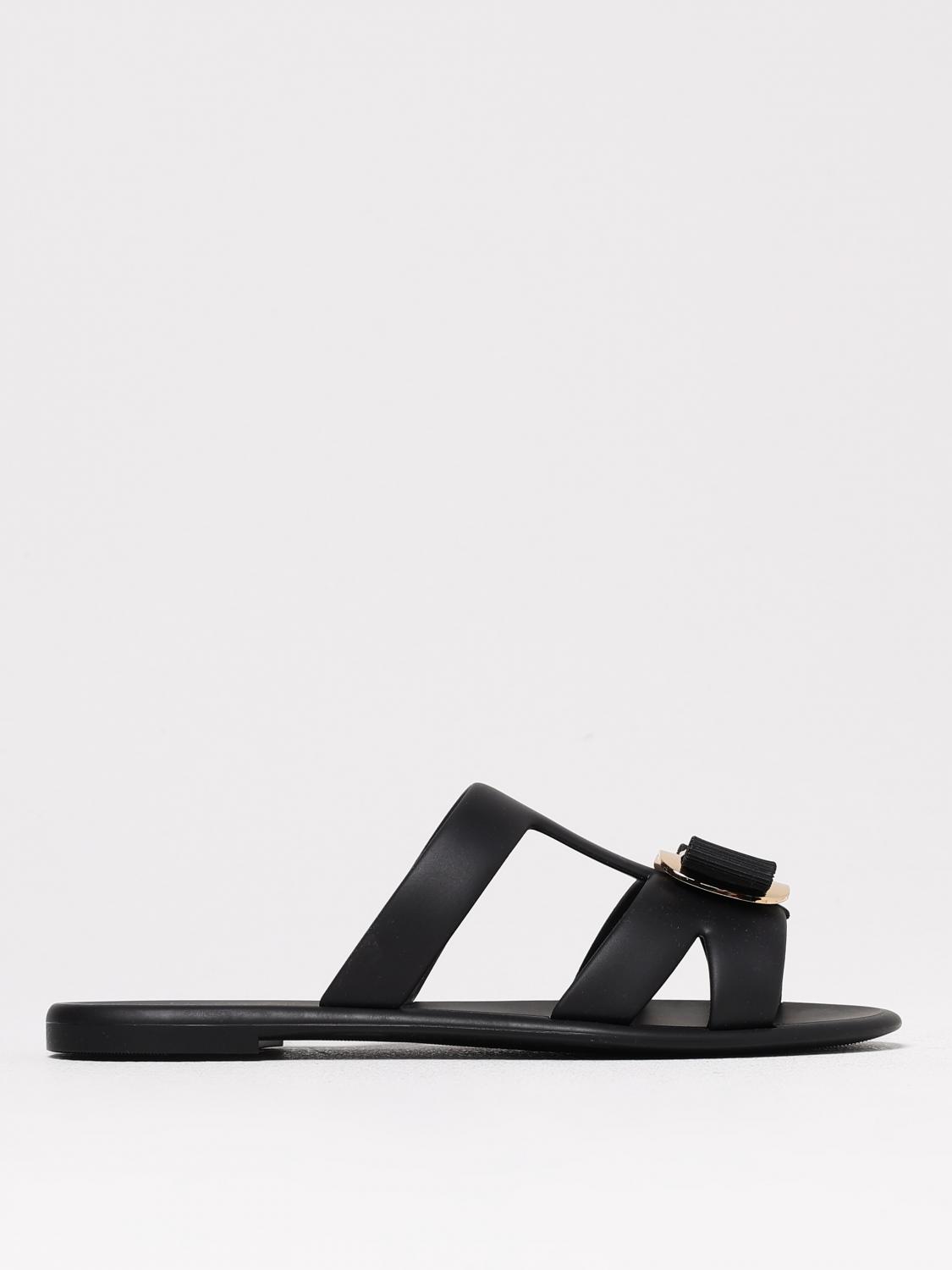 Ferragamo Lilou Vara Plate Flat Slides In Black
