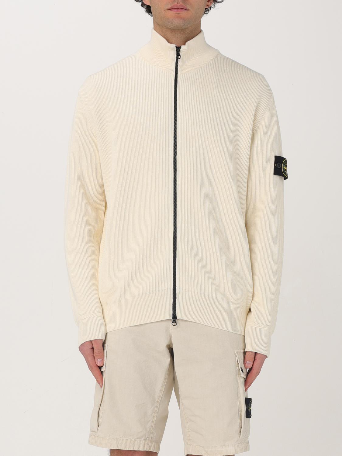 Stone Island Logo Badge Cardigan Sweaters And Cardigans White In White