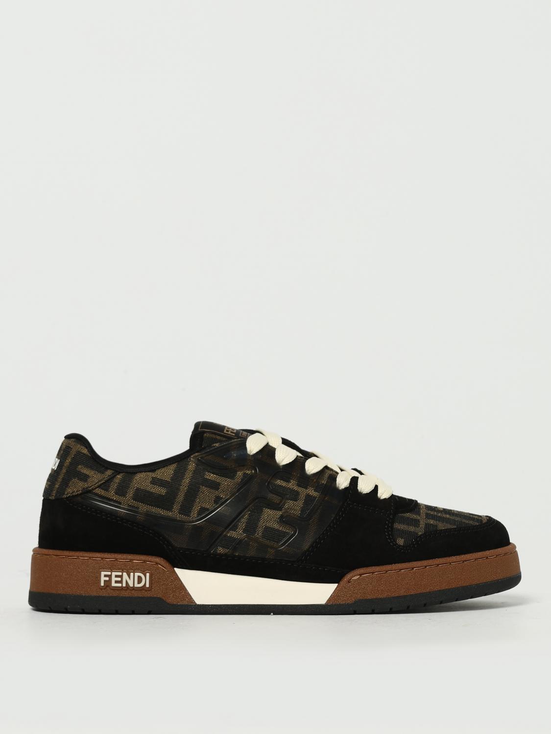 Fendi Match Ff Jacquard Fabric And Suede Sneakers In Black