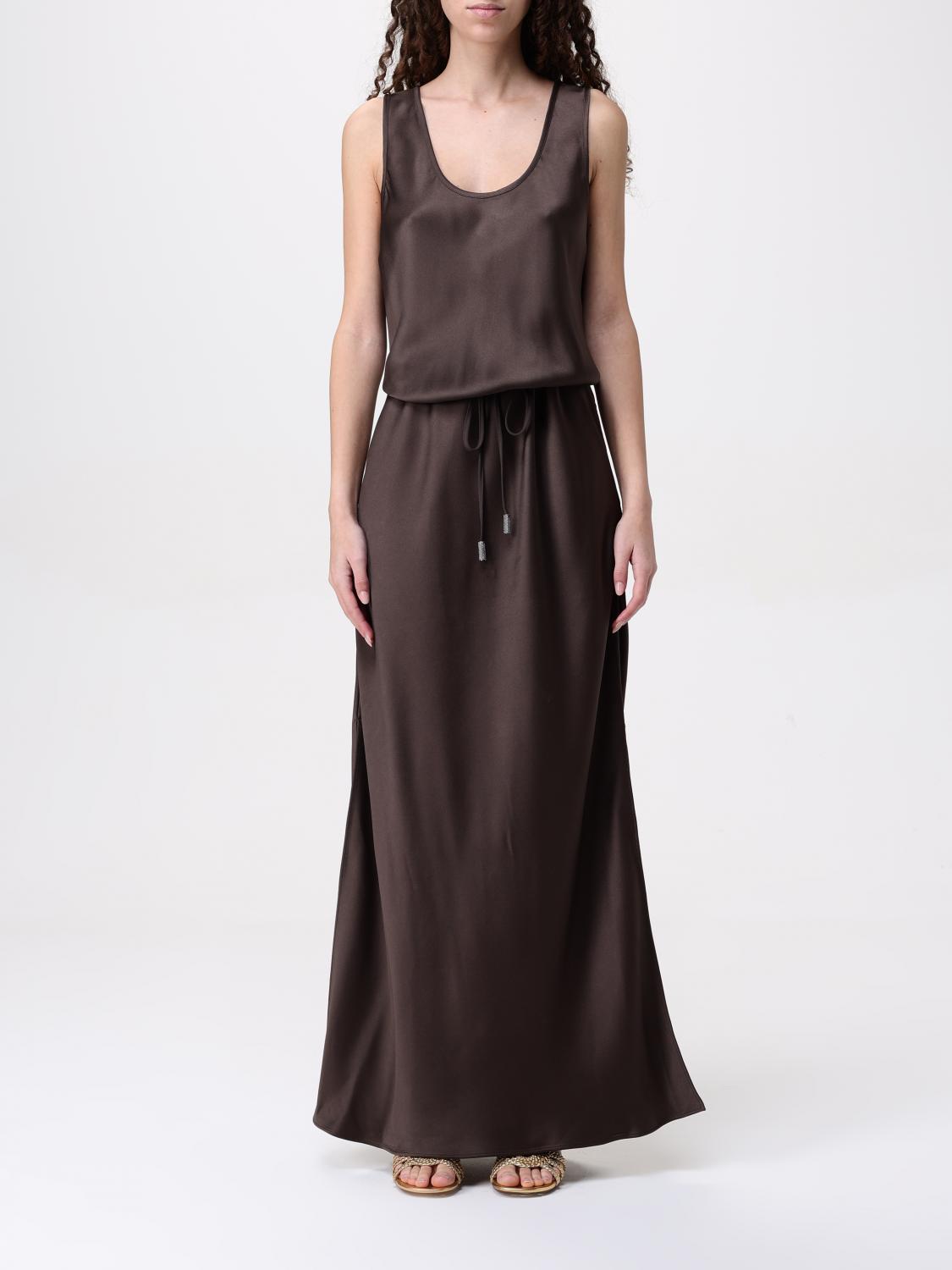 Brunello Cucinelli Maxi Dress With Drawstring Waist In Brown