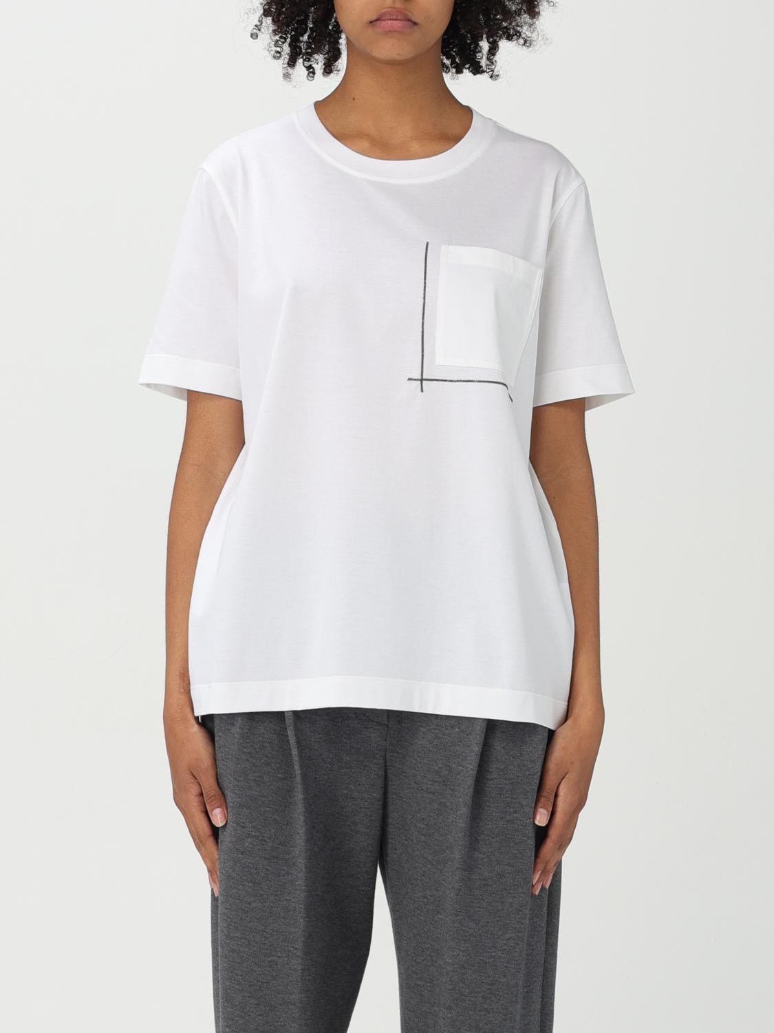 Brunello Cucinelli White Cotton T-shirt With Shiny Pocket Women In White